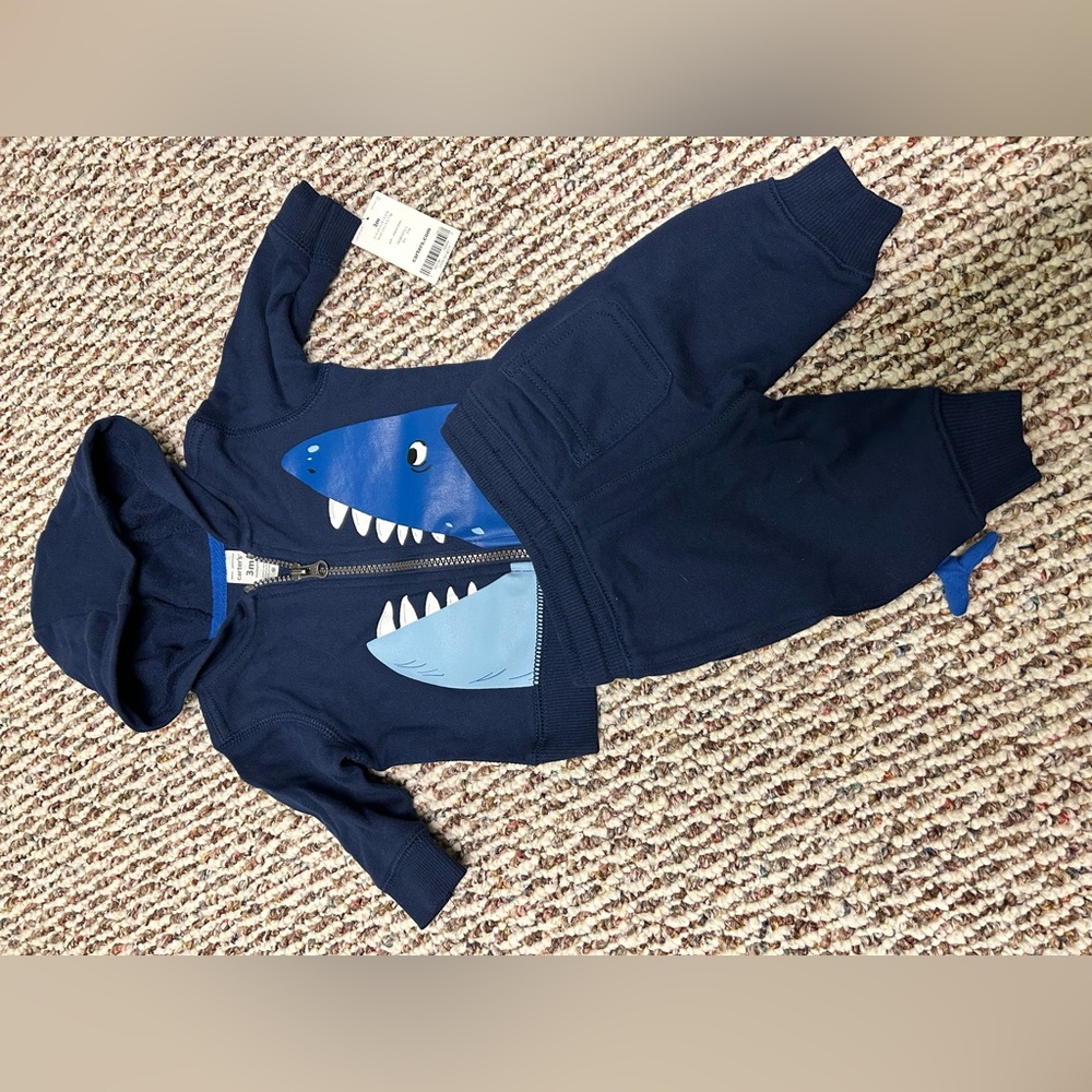 Carters blue shark sweatsuit hoodie with zipper 3M